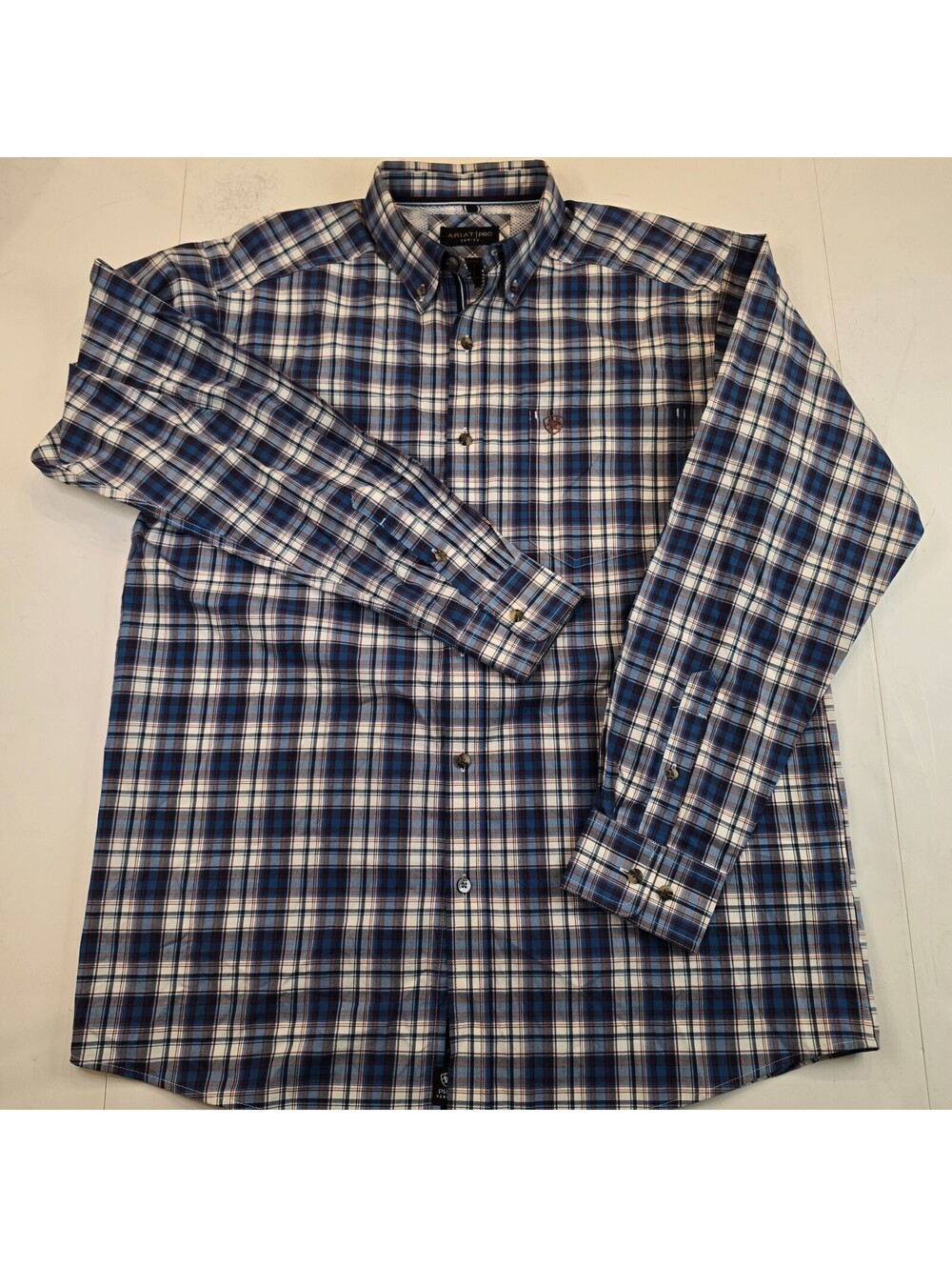 Ariat Pro Series Shirt Mens Medium Blue Plaid Cotton Professional Button Down
